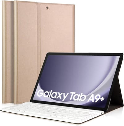 Hoes met Toetsenbord geschikt voor Samsung Tab A9 Plus / Tab A11 Plus - KeyGuard Book Case Cover Kunstleer Goud