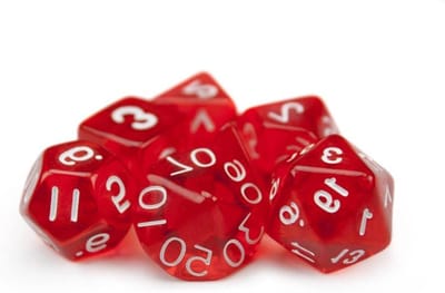 Veelvlaks Dobbelstenen Set - RPG Dobbelstenen - Spelavonden Organiseren - Luxe Fluweel Zakje - 7 Stuks - Doorschijnend Rood