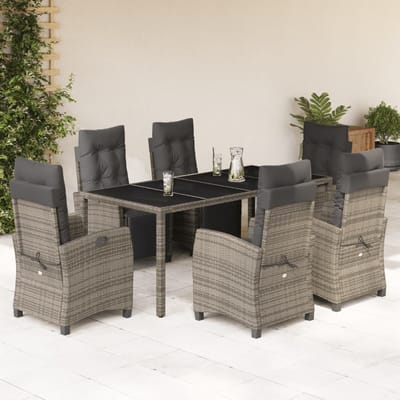 vidaXL - 7-delige - Tuinset - met - kussens - poly - rattan - grijs