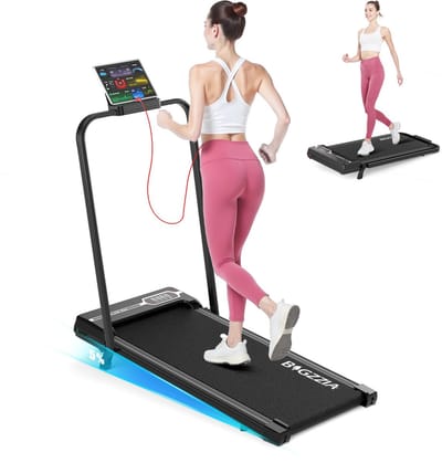 BIGZZIA 3-in-1 opvouwbare loopband met armleuningen - Inklapbaar loopband Elektrisch - 5% helling - 1-8 km/u - 2,5 pk motor - afstandsbediening - LED-scherm - 130 kg draagvermogen - Geluid<45db - Zwart