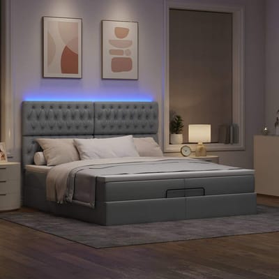 vidaXL - Ottoman - bed - met - matrassen - en - LED's - 200x200cm - stof - lichtgrijs