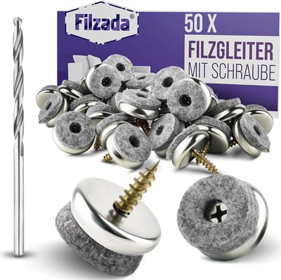 Viltglijders met Schroef - 50 Stuks - Ø 22 mm - Stoel- en Meubelbeschermers voor Houten Vloeren
