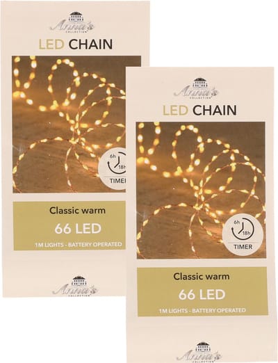 Anna's Collection Draadverlichting - Set van 2x stuks - koper - 66 led lampjes - klassiek warm wit - 1 m - lichtsnoer - koperdraad