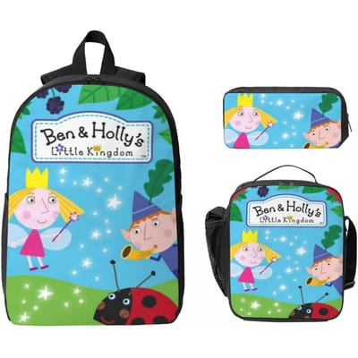 3 Stuks Ben En Holly's Koninkrijk Ben Y Holly Schooltassen Set voor Meisjes Jongens Etui Tassen Rugzak Sets met Lunchbox Voor School blue