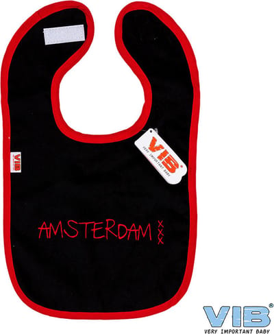 VIB® - Slabbetje Luxe velours - Amsterdam XXX (Zwart-Rood) - Babykleertjes - Slabbetjes - zwangerschap aankondiging - baby aankondiging