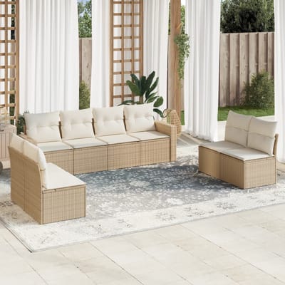 vidaXL - 9-delige - Loungeset - met - kussens - poly - rattan - beige