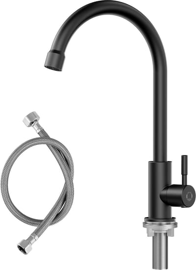 CECIPA max Keukenkraan zwart - Koudwaterkraan Keuken - 360° draaibare keukenkraan - Handdouche - Mat Flexibele Slang - Zwart