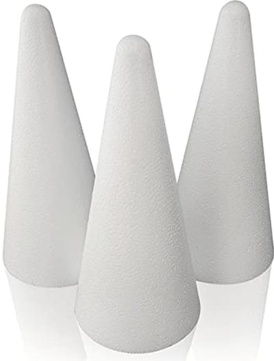 Piepschuim Kegels 9 cm Ø x 20 cm Hoog - 3 Stuks, Wit voor Creatief Handwerk