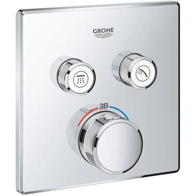 Grohe Grohtherm SmartControl thermostat ready-mounted set with 2 shut-off valves, square design 29124000