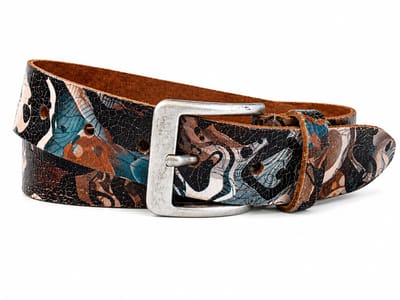 Leren riem dames en heren 4 cm – Vintage crackle look – Unisex jeansriem van echt leer – Zwart, bruin, blauw & wit - Maat 95 (totale lengte 110) Broekriem