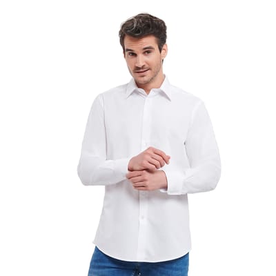 Russell Collection Heren Poplin Easy-Care Getailleerd overhemd met lange mouwen (Wit)
