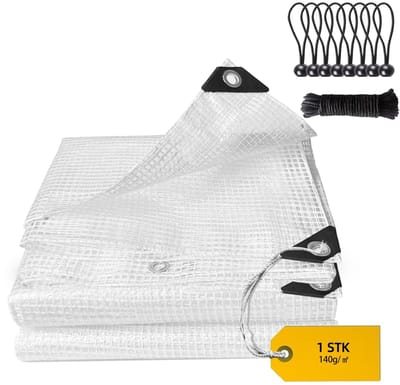 Dailygoods- Afdekzeil Waterdicht - Transparant - 2 x 4 m - 140 g/m² - Met Ogen - Geschikt voor Planten/Boten/Tuinmeubelen - Zeil