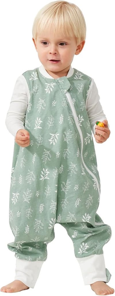 Omgoods - Baby Slaapzak met Voeten 1.0 Tog - 100% Katoen, Groene Bladeren