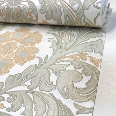 Exclusief Italiaans Vinyl Behang – Barokdesign met Gouden Glitter M.6577