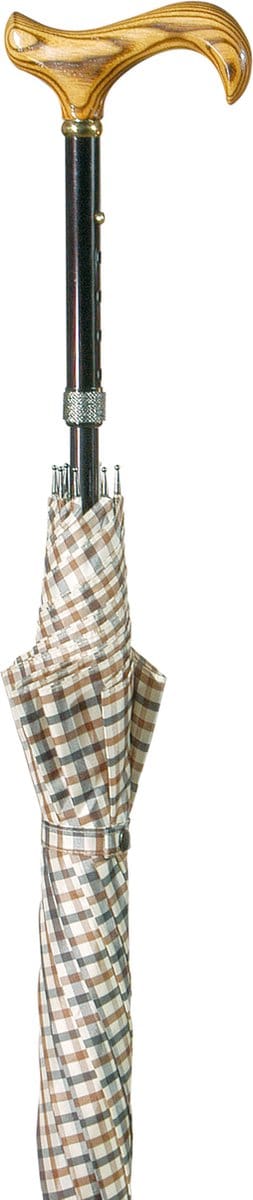 Classic Canes Wandelstok paraplu - Ruit - Verstelbaar - Lengte 89 - 97 cm - Essenhout Derby handvat - Wandelstokken - Voor heren en dames - Wandelstok verstelbaar - Uitschuifbare stok