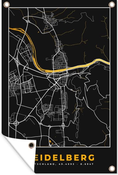 Muurdecoratie Heidelberg - Duitsland - Goud - Stadskaart - Plattegrond - Kaart - 120x180 cm - Tuinposter - Tuindoek