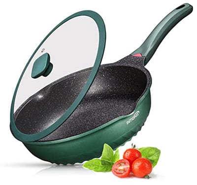 30cm Diepe Koekenpan met Deksel - Inductie Geschikt - Antiaanbaklaag - Warmtebestendige Handle - Perfect voor Elke Dag