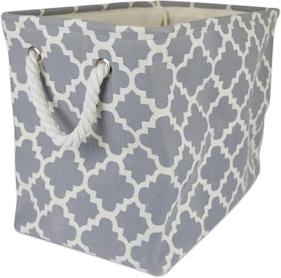 Famanu – Opvouwbare polyester opbergmand of vuilnisbak met duurzame katoenen handgrepen, Home Organizer oplossing voor kantoor, slaapkamer, kast, en wasgoed (klein - 14x8x9"), grijs rooster