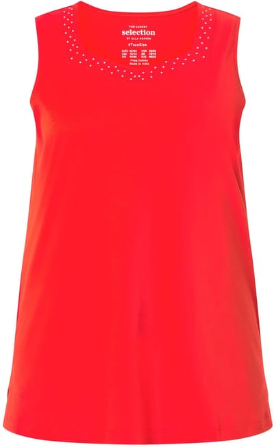 Ulla Popken - Dames - Top A-lijn hartvormige hals mouwloos Pima Cotton - Paprikarood - Maat 42+