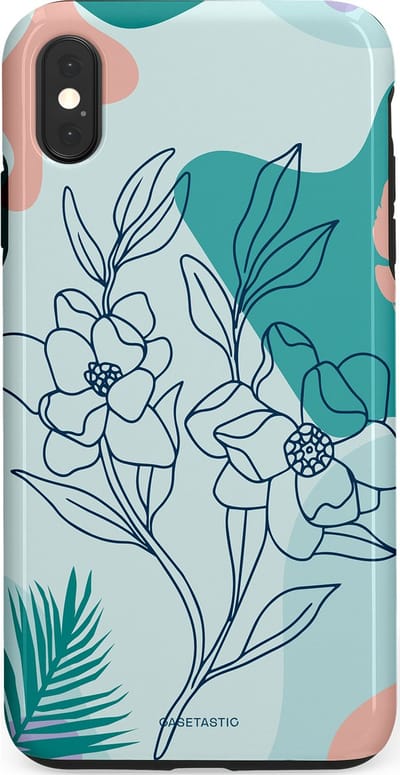 Casetastic Hoesje Geschikt voor Apple iPhone Xs Max - Stijlvolle Beschermende Duo-layer Case - Zeegroen Bloemenfestijn