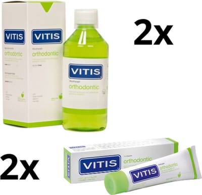 Vitis Orthodontic Voordeelpakket - 2x Mondwater + 2x Tandpasta