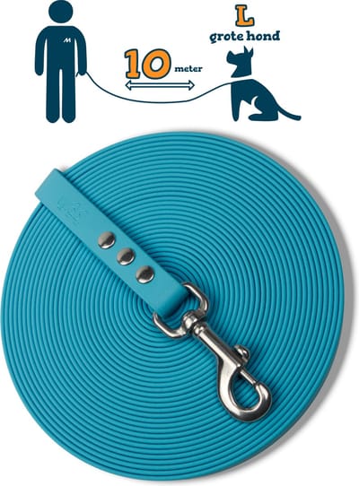 Miqdi BioThane® Sleeplijn 10 meter – zonder handvat – L/XL (19 mm) – lichtblauw – waterdicht & sterk