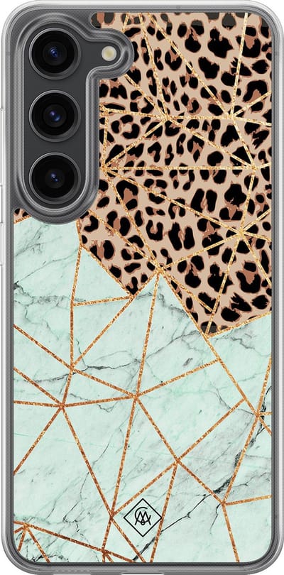 Casimoda® hoesje - Geschikt voor Samsung Galaxy S23 Plus - Luipaard Marmer Mint - 2-in-1 case - Schokbestendig - Luipaardprint - Verhoogde randen - Mint, Transparant