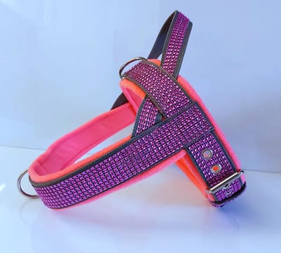 T tuig - Maat M - Neon roze bling - Roze fleece - Anti trek hondentuig - Honden tuig - Tuig - Sterke rassen - Zeer sterk