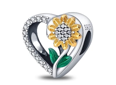 Zonnebloem Bedel - 925 Sterling Zilver met Zirkonia Hart - RomyStones Kerst Cadeau