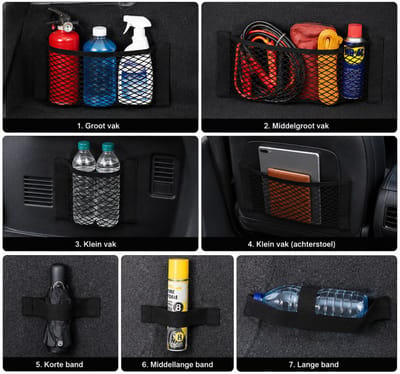 MONTKIARA Kofferbak Nettas Set 7 Stuks voor Auto en SUV kopen | Elastische organizer met klittenband en bagagenet