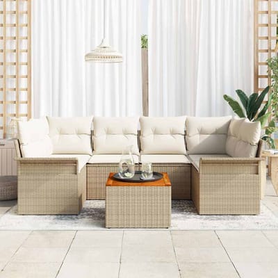 vidaXL - Tuinbank - Set - 7 - st - 6-Aantal - zitplaatsen - Beige - en - Crème
