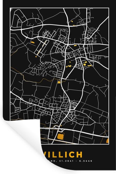 Muurstickers - Sticker Folie - Stadskaart – Kaart – Willich – Gold – Duitsland – Plattegrond - 20x30 cm - Plakfolie - Muurstickers Kinderkamer - Zelfklevend Behang - Zelfklevend behangpapier - Stickerfolie