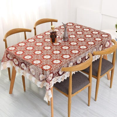 Nieuwe glazen garen kant tafelkleed bruiloft decoratie doorschijnende tafelkleed geborduurd tafelkleed thee tafelkleed thuis tafeldecoratie 60x60 CM wijnrode kleur