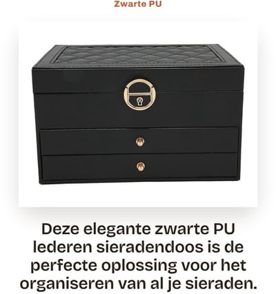 Dailygoods- Sieradendoos met 3 Lagen - Sieradenorganisator - 2 Laden - Metalen Slot - Zacht Vilt Interieur - Ideaal voor Kettingen/Oorbellen - Juwelenbox