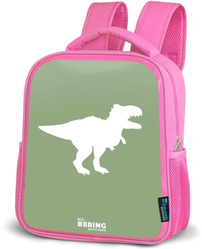 NoBoringSuitcases.com® - Rugzak roze - Schooltas meisjes - Groen met T-rex dino - Kinder rugtas meisje - Boekentas kind - Kinderrugzak voor school - Schoolrugzak