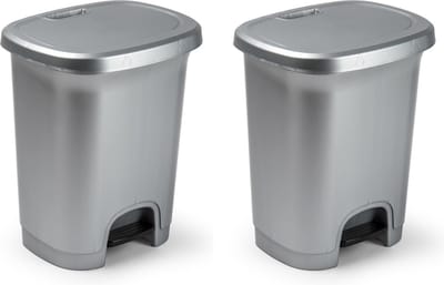 Plasticforte Pedaalemmer - Set van 2x stuks - 8 liter - zilverkleurig - kunststof - 25 x 21 x 30 cm - prullenbak