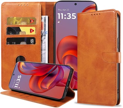 Geschikt voor Motorola Edge 60 Neo Telefoonhoesje Kunstleer met Magnetisch lipje en Pasjeshouder Book Case met Klepje - Walletcase with Cardslot - Bruin - Smartphonica geschikt voor Motorola Edge 60 Neo