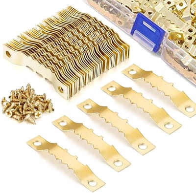 120 Stuks Zaagtand Bevestigingshaken voor Foto's, 45 x 8mm Schroefhaken met Dubbele Gaten voor Wanddecoratie en Kunstwerken