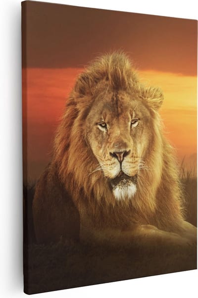 Artaza Canvas Schilderij Leeuw - 40x50 cm - Wanddecoratie Dierenkop - Muurdecoratie Savanne - Schilderijen Op Canvas