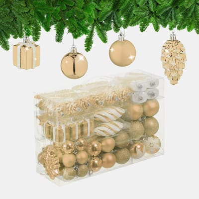 kerstballen - set van 72 - plastic - onbreekbaar - hartjes - sokjes - champagne