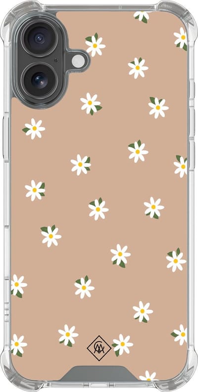 Casimoda® hoesje - Geschikt voor iPhone 16 - Sweet Daisies - Shockproof case - Extra sterk - Siliconen/TPU - Bruin/beige, Transparant