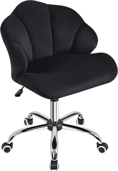 Ergonomische Bureaustoel Fluweel - Verstelbare Kantoorstoel met Schelprug en Kantelfunctie - Draaibare Computerstoel met Wielen - Luxe Werkstoel voor Thuiswerkplek, Kantoor, Slaapkamer en Make-uptafel - Zwart