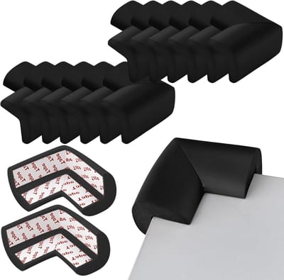 12PCS Zwarte L-vormige Hoekbeschermers voor Babyveiligheid, Meubelbescherming en Kindproofing, Zachte Randbescherming voor Tafelhoeken en Muren