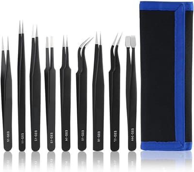 Precisie Pincet Set van 9 Stuks, Antistatisch en Roestvrij Staal voor Elektronica, Sieraden en Handwerk