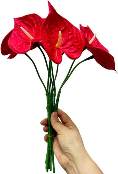Kunstmatige Anthurium Lelies 33cm - Perfect voor Thuisdecoratie, Bruiloften, Feesten en Ambachten, Rood Bloemboeket