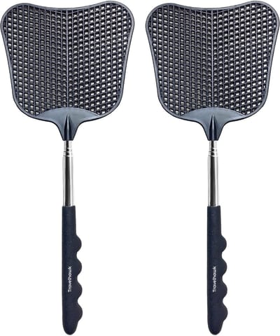 Travelhawk Vliegenmepper - Vliegenmeppers 2 Stuks - Uitschuifbaar - Ergonomische Handgreep - Zwart