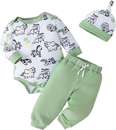 Dinosaurus Baby Jongen Kleding Set 3 Delen Katoen Lange Mouw Romper Broek Muts