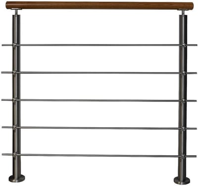 Metalen leuning - Balkon reling - Veilig traplopen - Eikenhouten handgreep - 08 meter - Roestvrij staal