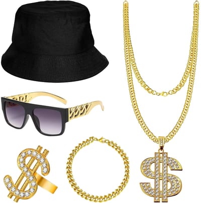 Dailygoody - Hip Hop kostuumset - 80s 90s rapper accessoires - Feestaccessoires voor Halloween - Zonnebril en ringen - Uniseks voor volwassenen - Perf...