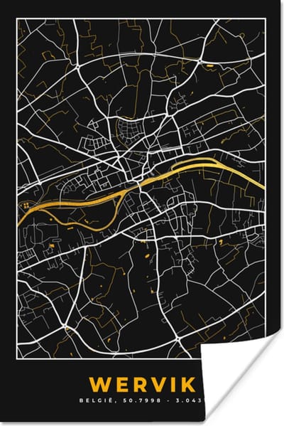 Poster Wervik - Plattegrond - Kaart - Goud - Stadskaart - 120x180 cm XXL